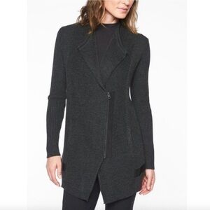 Athleta Sentinel Thermolite Charcoal Heather Gray Black Moto zip cardigan coat